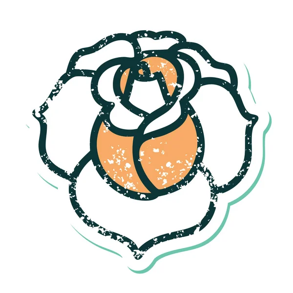 花の象徴的な悲痛なステッカータトゥースタイルのイメージ — ストックベクタ