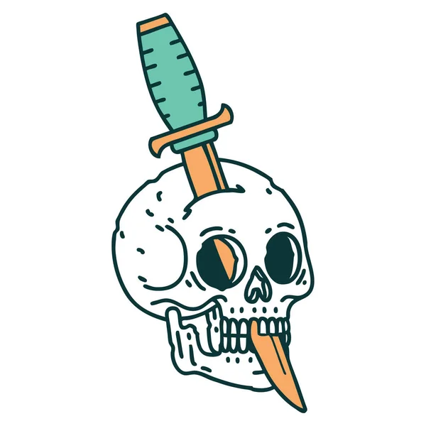 頭蓋骨の象徴的なタトゥースタイルのイメージ — ストックベクタ