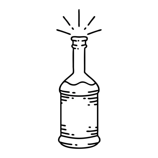 Illustration Une Bouteille Bière Style Tatouage Ligne Noire Traditionnelle — Image vectorielle