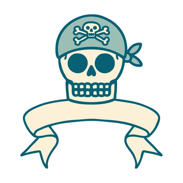 带有海盗骷髅横幅的传统纹身 — 图库矢量图片