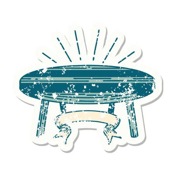 Vieil Autocollant Porté Une Table Bois Style Tatouage — Image vectorielle