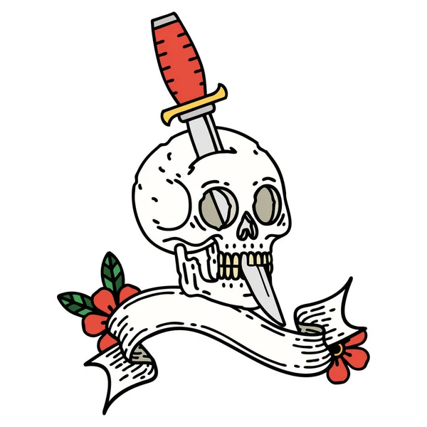 Tatuaje Tradicional Con Bandera Cráneo — Archivo Imágenes Vectoriales