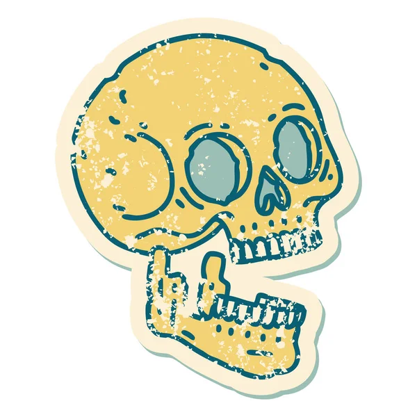 Ikonische Distressed Sticker Tattoo Stil Bild Eines Totenkopfes — Stockvektor