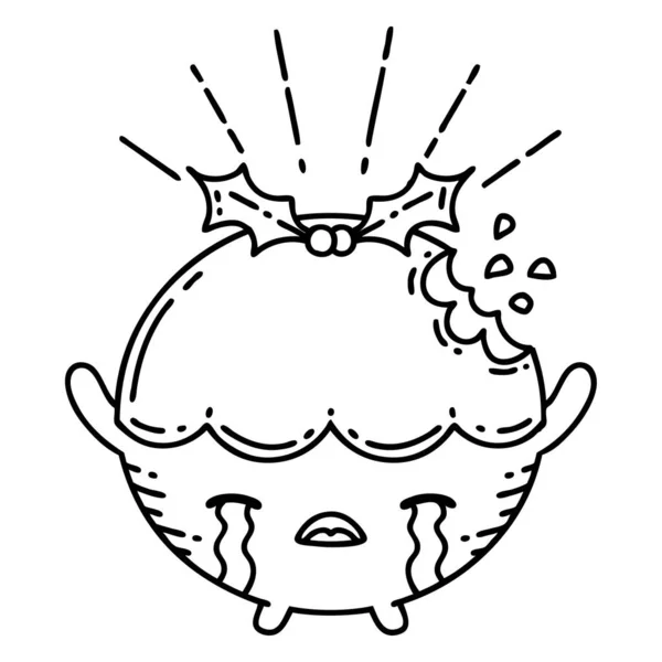 Illustration Une Ligne Noire Traditionnelle Travail Tatouage Style Noël Pudding — Image vectorielle