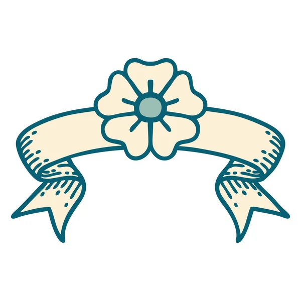 Традиційне Татуювання Банером Квітки — стоковий вектор