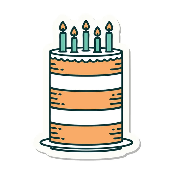 伝統的な誕生日ケーキのタトゥーのステッカーです — ストックベクタ