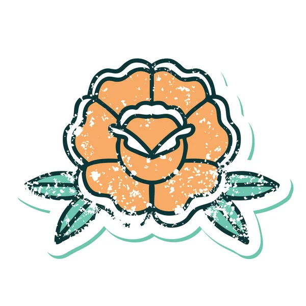 Icónica Imagen Estilo Tatuaje Etiqueta Angustiada Una Flor — Vector de stock