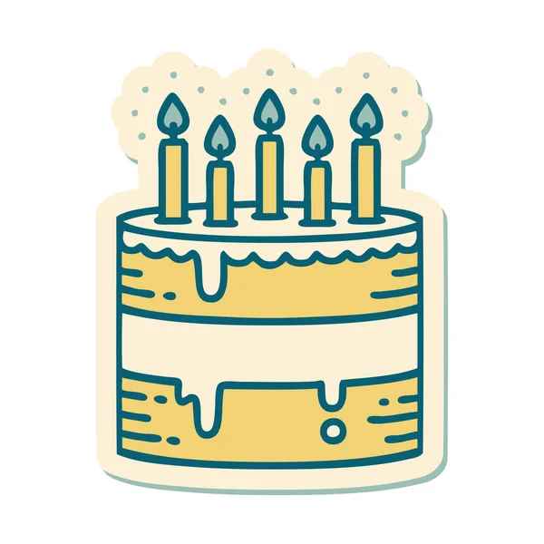 Sticker Tattoo Traditional Style Birthday Cake — Stock Vector