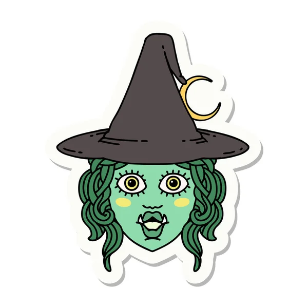 Sticker Half Orc Witch Character Face — Stock Vector