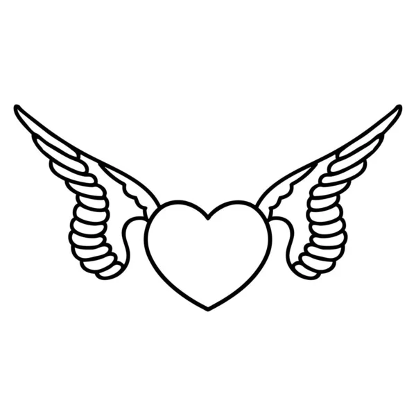 Татуировка Стиле Черной Линии Сердца Крыльями — стоковый вектор