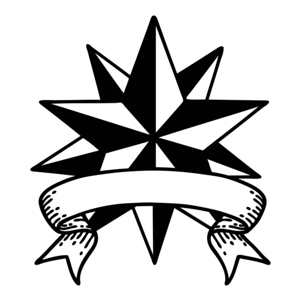 Tatuaje Tradicional Linaje Negro Con Bandera Una Estrella — Archivo Imágenes Vectoriales