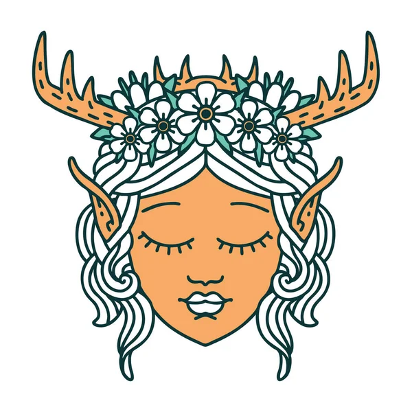 Retro Tattoo Style Elf Druid Character Face — Stock Vector