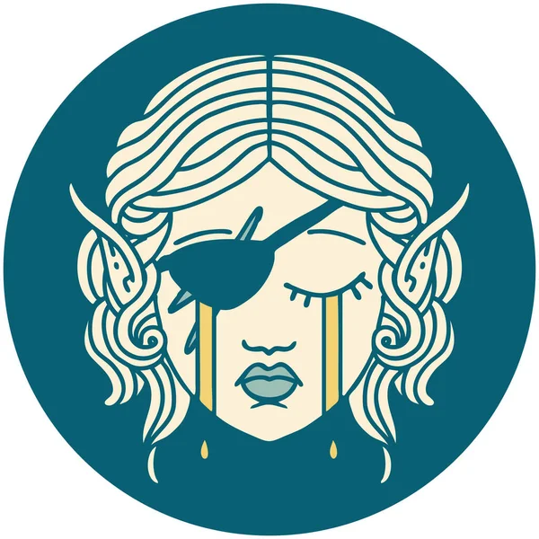 Icon Crying Elf Rogue Character Face — Stock Vector