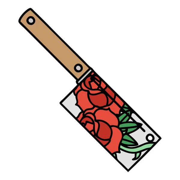 Tattoo Traditional Style Cleaver Flowers — Stock Vector