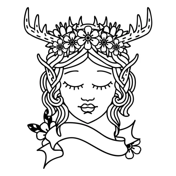 Black White Tattoo Linework Style Druid Character Face — 스톡 벡터