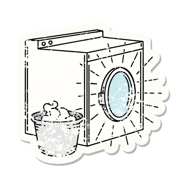 Worn Old Sticker Tattoo Style Washing Machine — Stock Vector