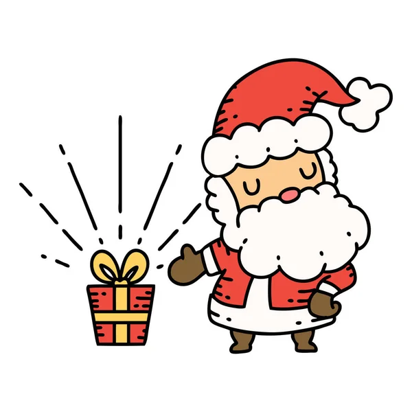 Ilustracja Tradycyjnego Stylu Tatuażu Santa Claus Charakter Bożego Narodzenia — Wektor stockowy