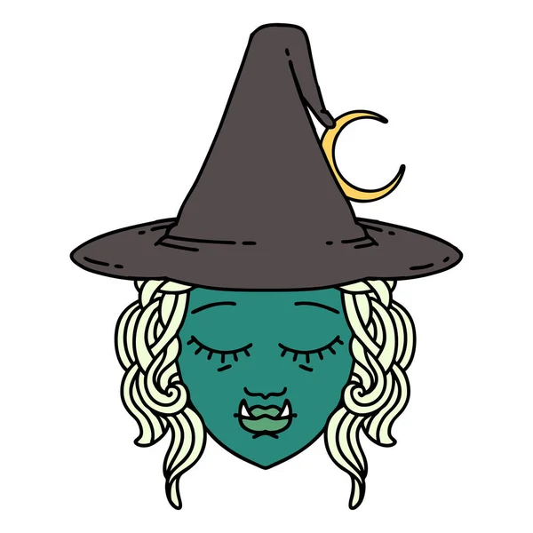 Retro Tattoo Style Half Orc Witch Character Face — Stock Vector