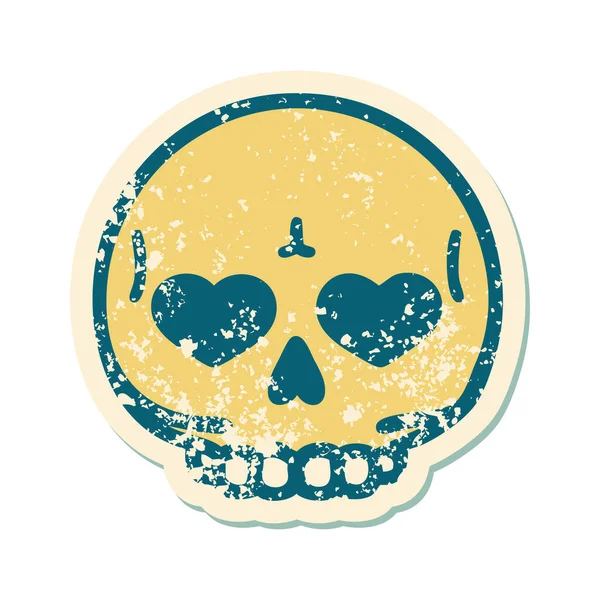 Iconic Distressed Sticker Tattoo Style Image Skull — Stock Vector