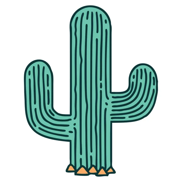 Image Emblématique Style Tatouage Cactus — Image vectorielle