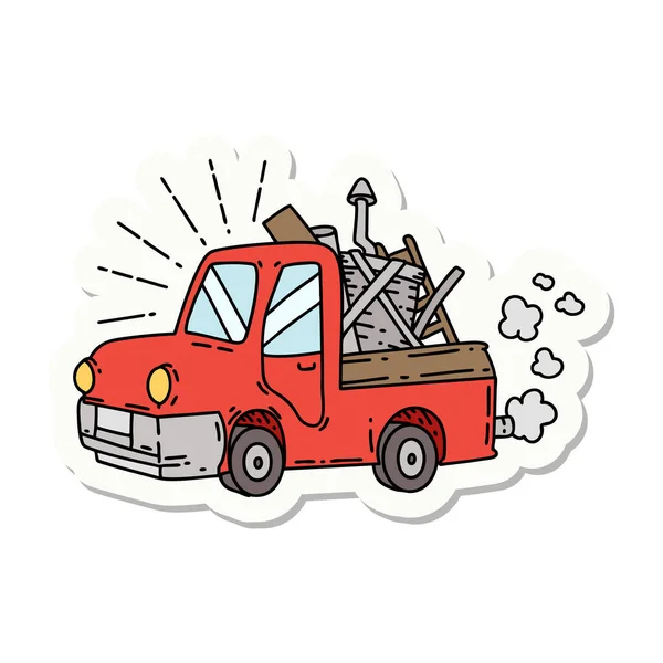 Autocollant Camion Style Tatouage Transportant Des Ordures — Image vectorielle