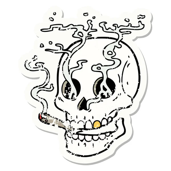 Distressed Sticker Tattoo Traditional Style Skull — Stock Vector