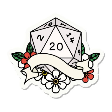 Doğal bir yirmi D20 zar atmanın etiketi.