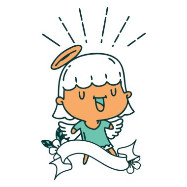 Dövme stili şarkı söyleyen melek dövmeli parşömen.