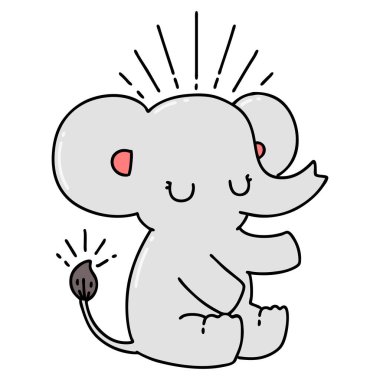 Geleneksel dövme stili şirin bir fil resmi.