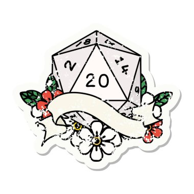 Doğal 20 D20 zarının grunge sticker 'ı