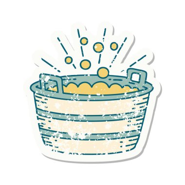 Dövme stili teneke bir banyonun eski çıkartması.