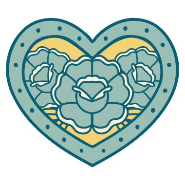 Bir kalp ve çiçeğin ikonik dövme görüntüsü