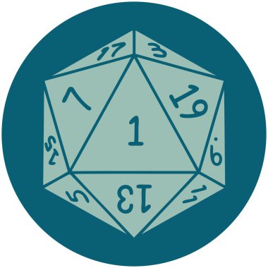 Retro Dövme Biçimi Doğal 1D20 zar atma