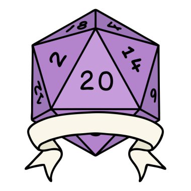 Retro Dövme Biçimi Doğal 20 kritik vuruş D20 zar atma