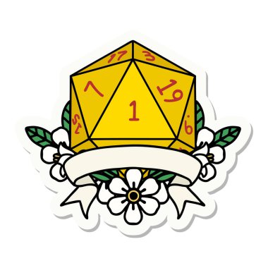 Doğal bir d20 zar çıkartması.