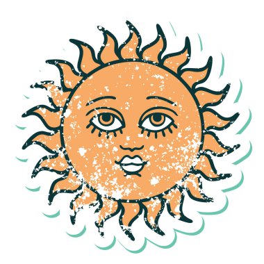 İkonik ıstıraplı dövme stili yüzü olan bir güneşin resmi