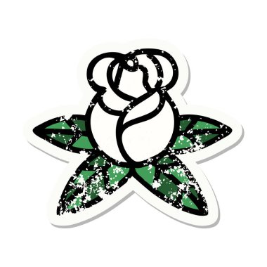 Üzüntülü etiket dövmesi. Geleneksel gül stili.