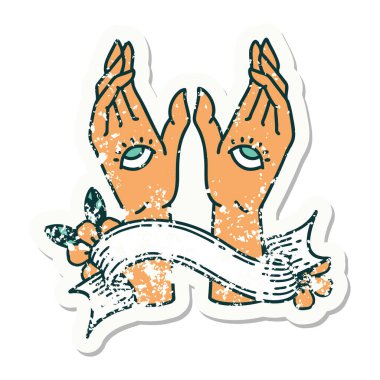 Eskimiş etiket mistik ellerin bayrağıyla