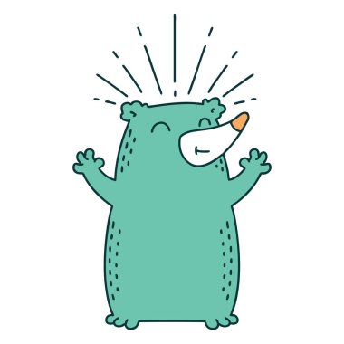 Geleneksel dövme stili mutlu ayının çizimi