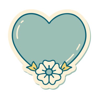 Geleneksel bir kalp ve çiçek stiliyle dövme çıkartması.