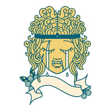 Retro Dövme Tarzı Ağlayan Ork Barbar karakter yüzü