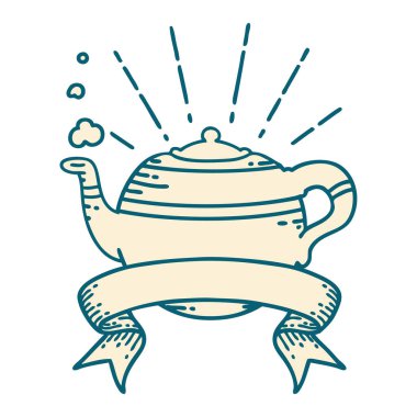 Dövme stili buharlı çaydanlık afişi