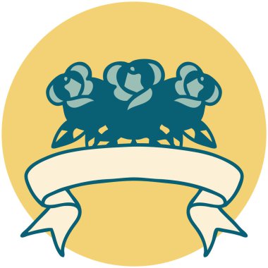 Çiçek buketi pankartıyla dövme biçimi simgesi