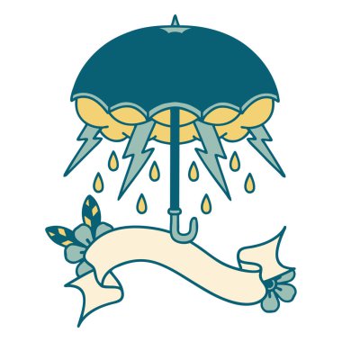 Geleneksel dövmeli ve şemsiyeli