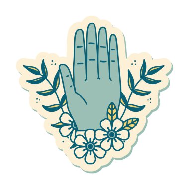 Geleneksel el ve çiçek stiliyle dövme çıkartması.