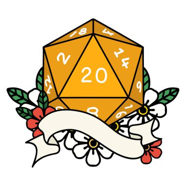 Retro Dövme Biçimi Doğal 20 D20 zar atma