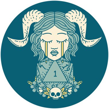 Doğal bir d20 zar atma ile hüzünlü bağlama simgesi