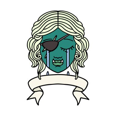 Retro Dövme Biçimi Ağlayan Ork düzenbaz karakter yüzü