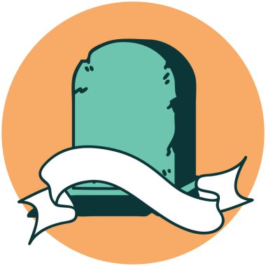 bir mezar taşı pankartıyla dövme biçimi simgesi