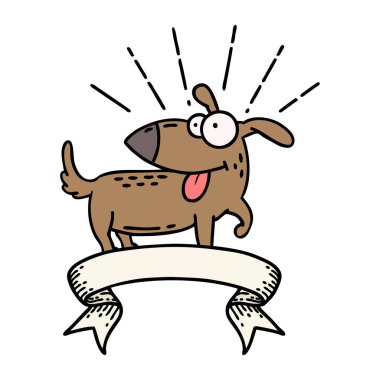 Dövme stili mutlu köpek dövmeli parşömen.